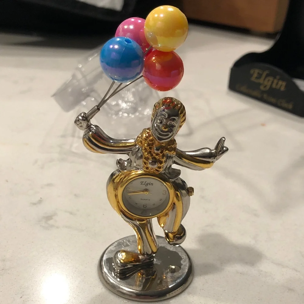 Elgin Gold Mini Clock with Colorful Balloons